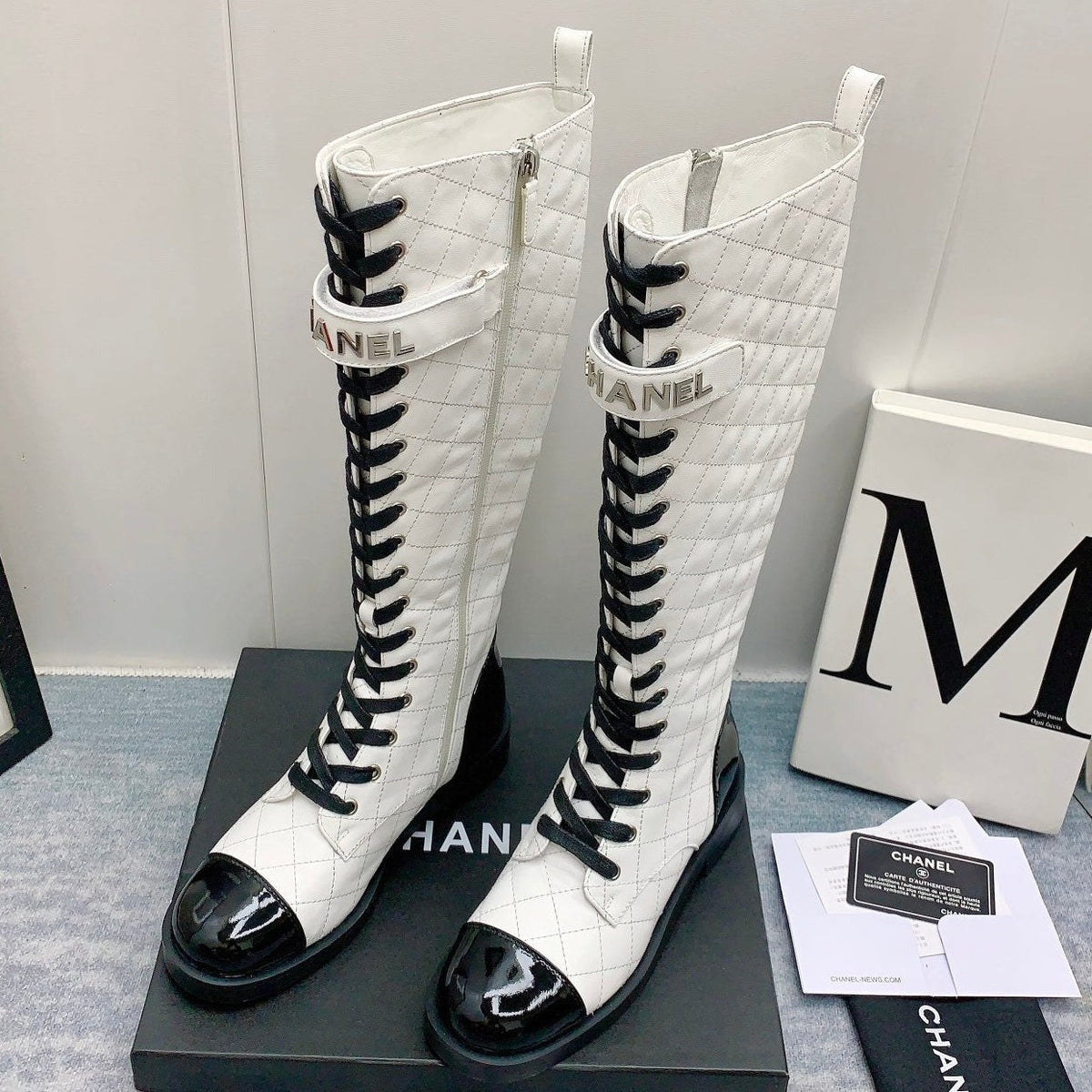 Chanel 2026 Quilted Lace-Up Combat Boots Calfskin 162266