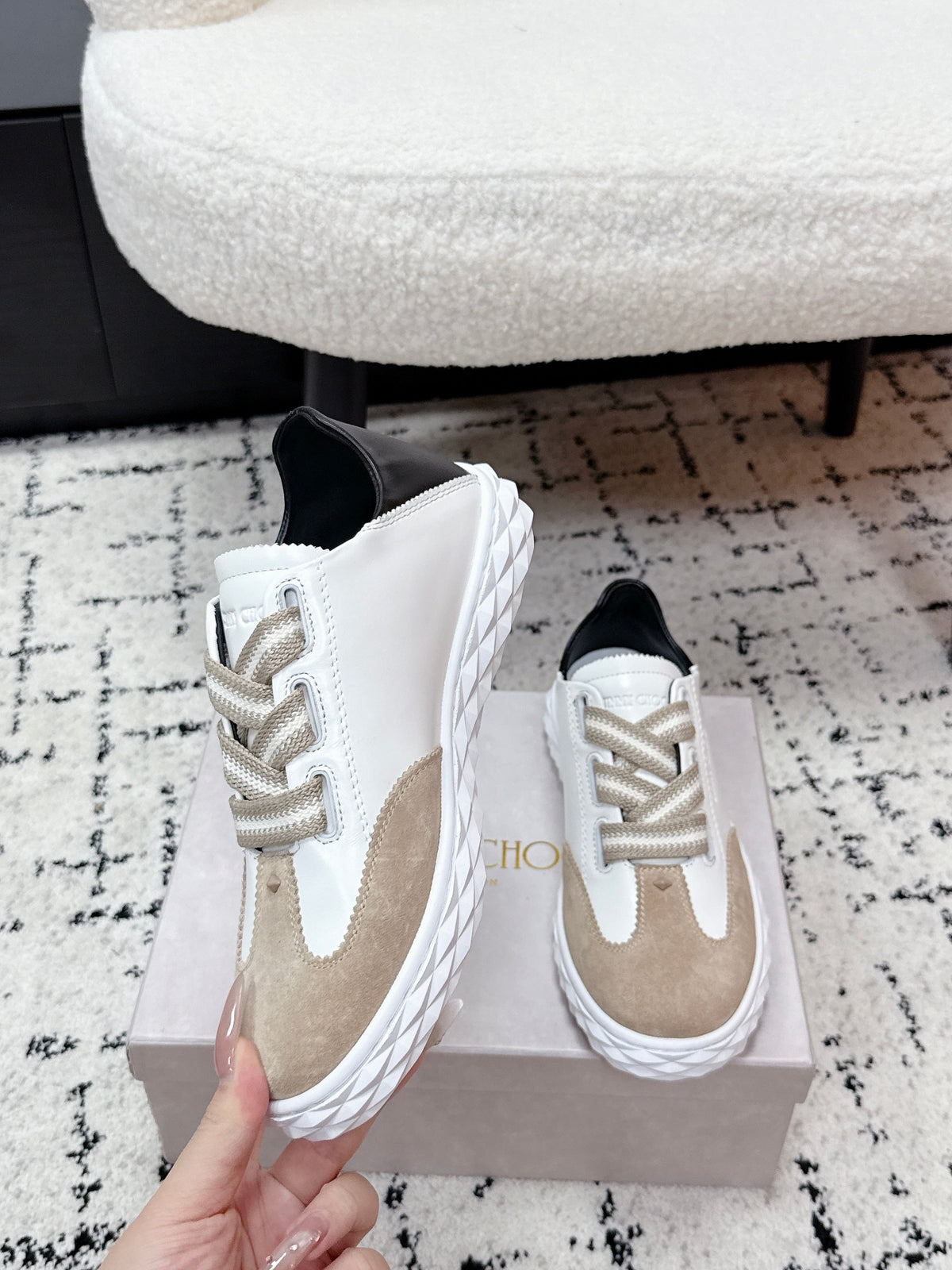 Jimmy Choo 26S Sneakers Beige Suede And White Calfskin 285401