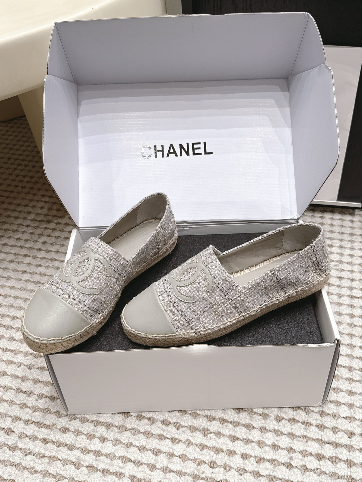 CC 26S Slip-Ons in Grey Tweed and Patent Calfskin