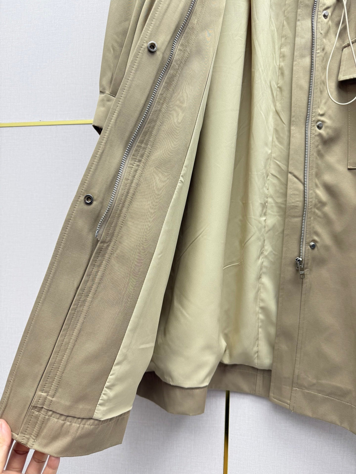 Prad 26SS Hooded Long Trench Coat Triangle Logo Drawstring Waist Cotton 437675