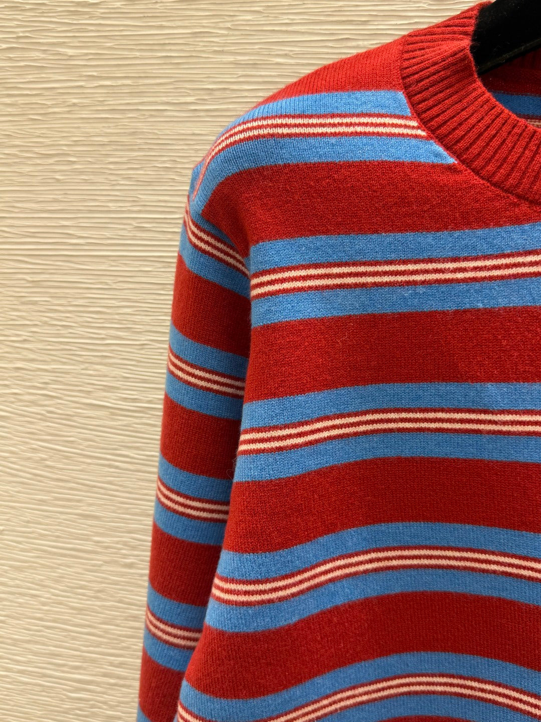 Miu Striped Knit Cardigan Round Neck Button-Front Red Blue Wool 313352