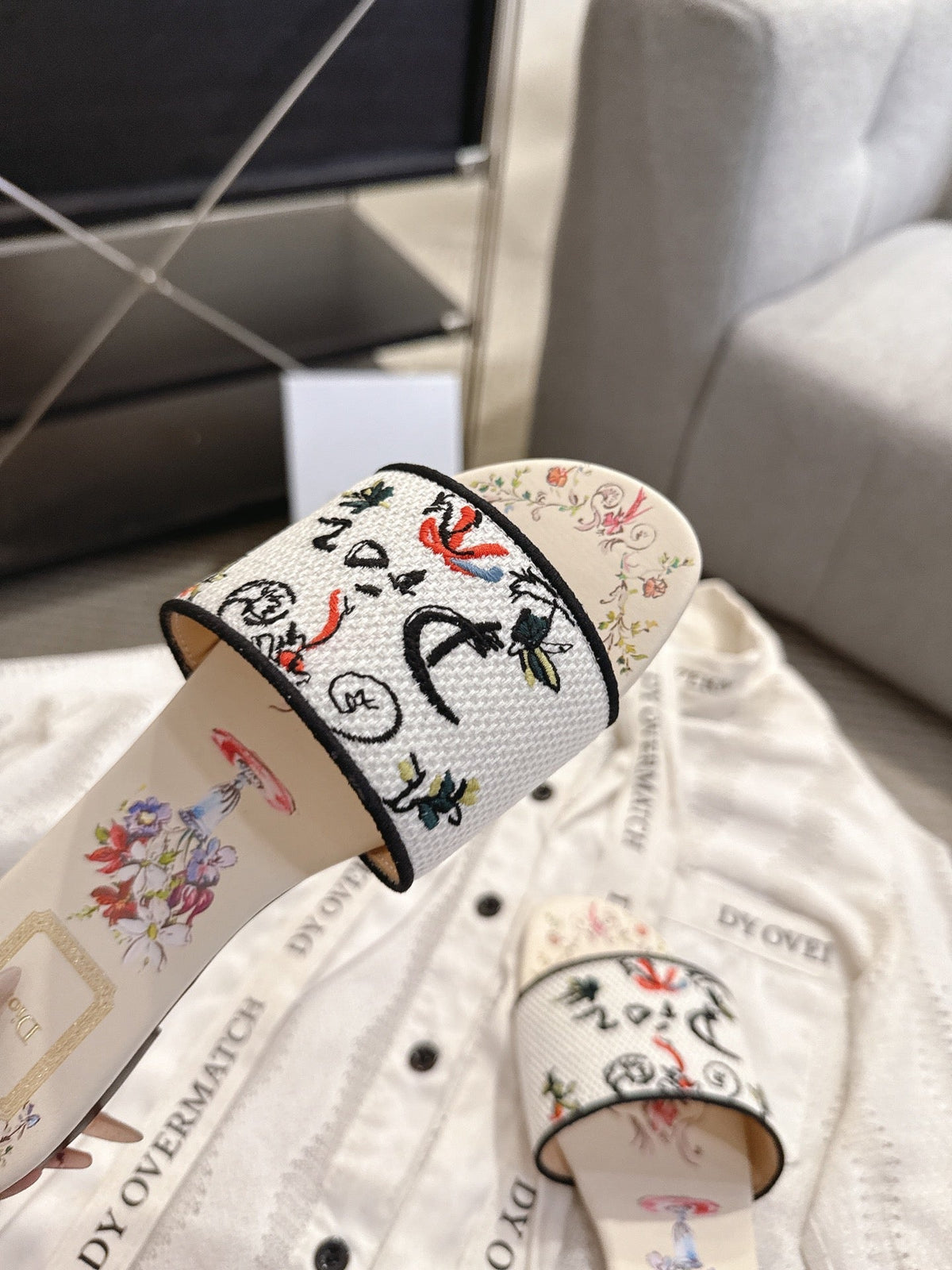 CD 26s D Way Slide Multicolor Dior Jardin D'Hiver Embroidered Cotton 731952
