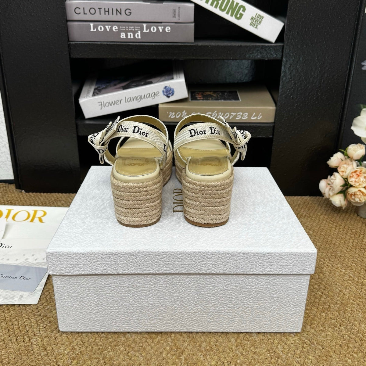 Dior 26s Espadrille Wedge Sandal Beige Canvas Calfskin