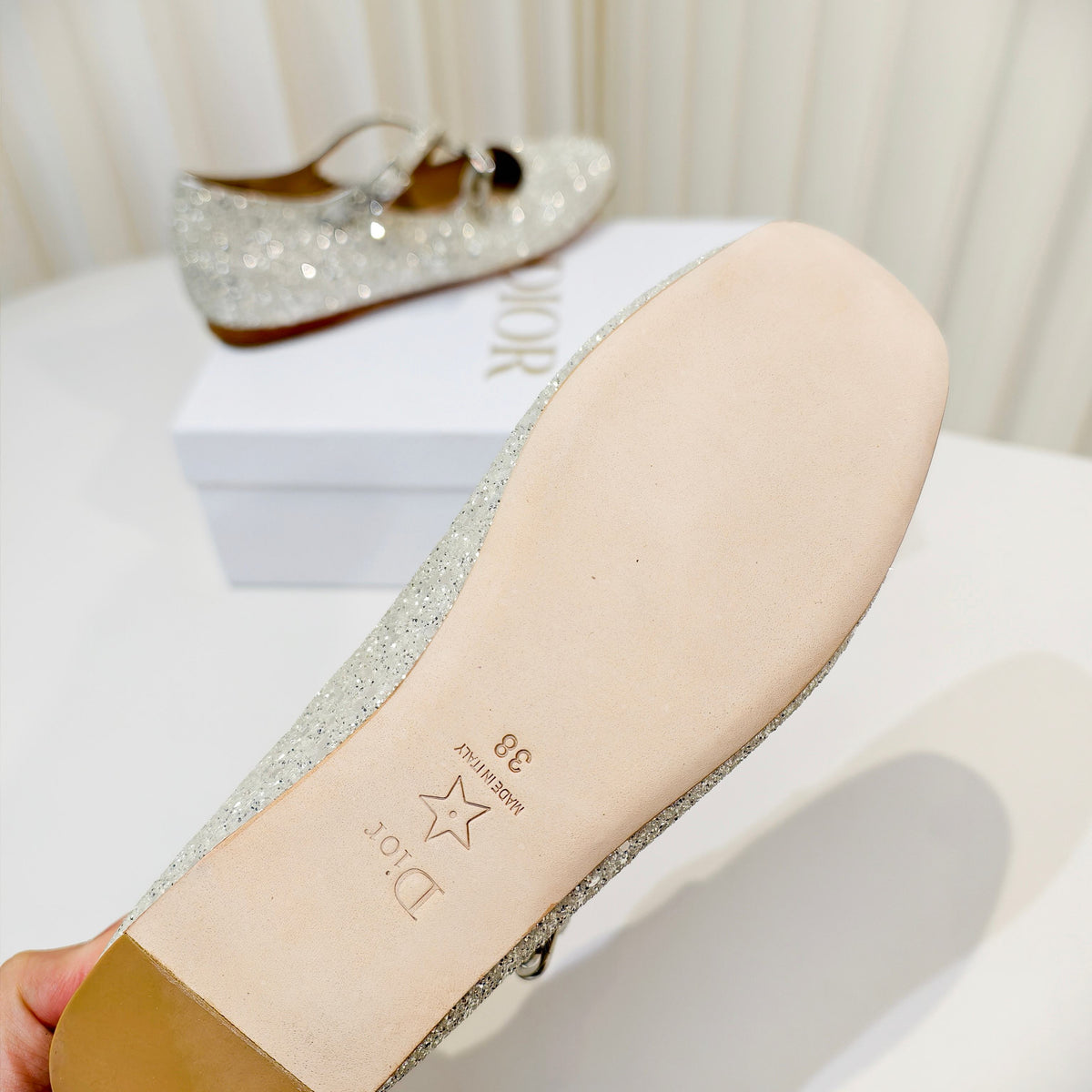 Dior 26s Mary Jane Flats Silver Sequin Embroidered Fabric