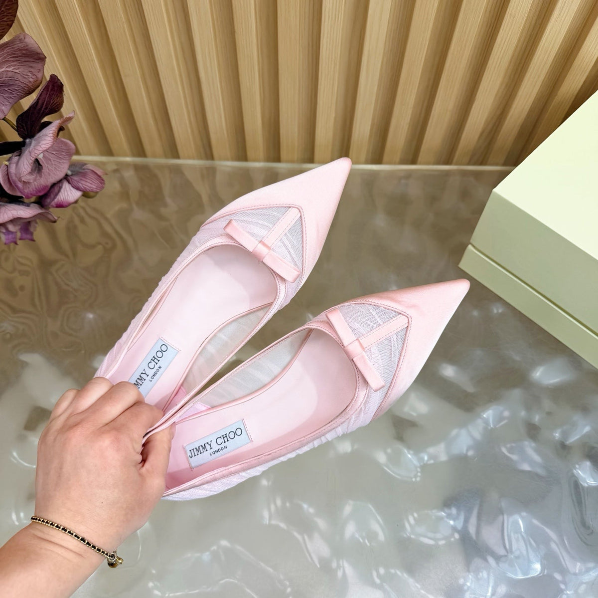 Jimmy Choo 26S Flats Light Pink Mesh And Satin 824619