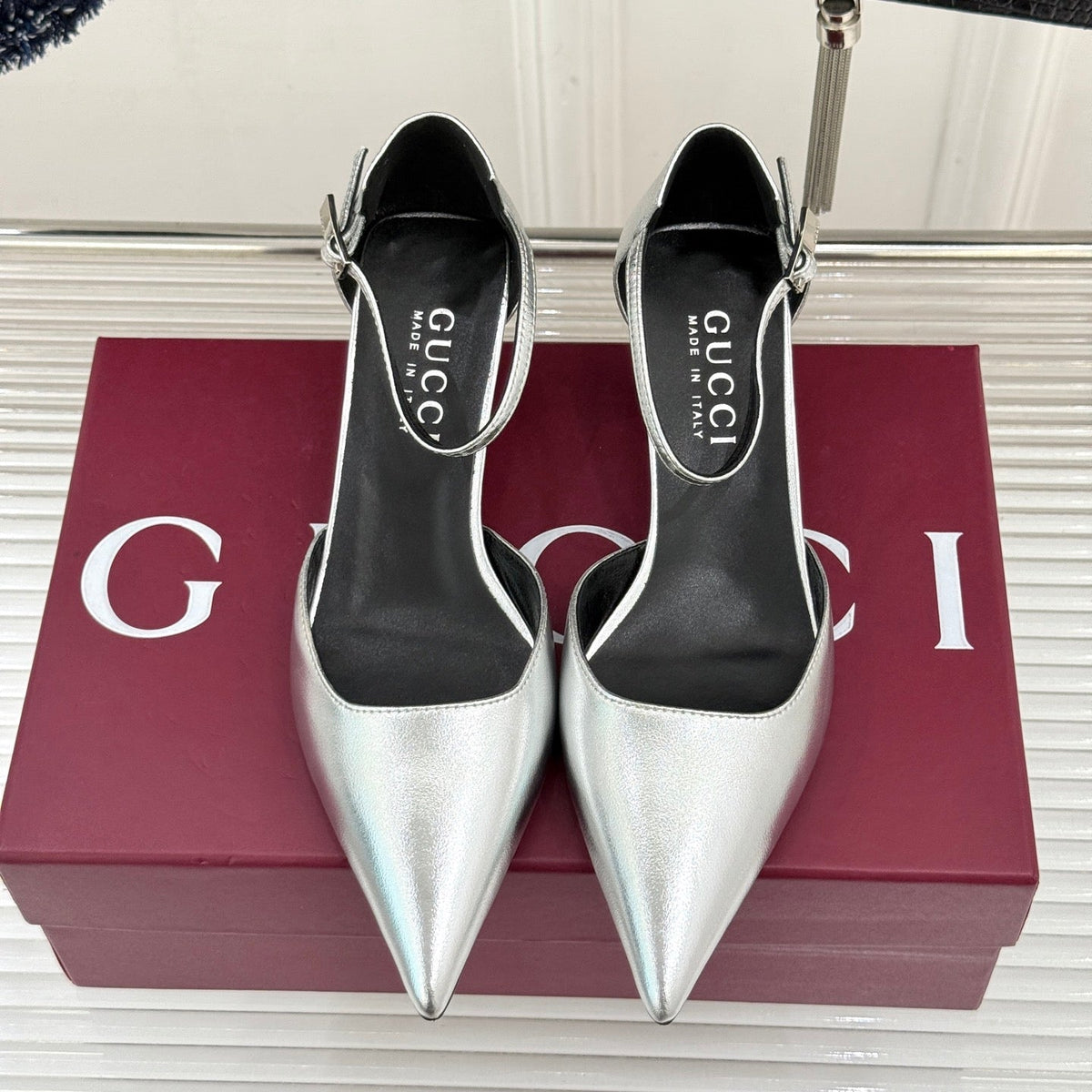 Gucci 26s High Heels 5.5cm Silver Lambskin