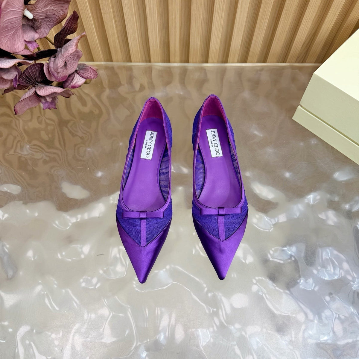 Jimmy Choo 26S Flats Dark Purple Lace And Satin 582194