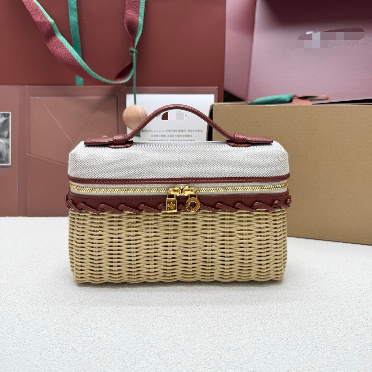 Loro Piana 2026 Extra Pocket L19 Bag Beige Pink Rattan Leather