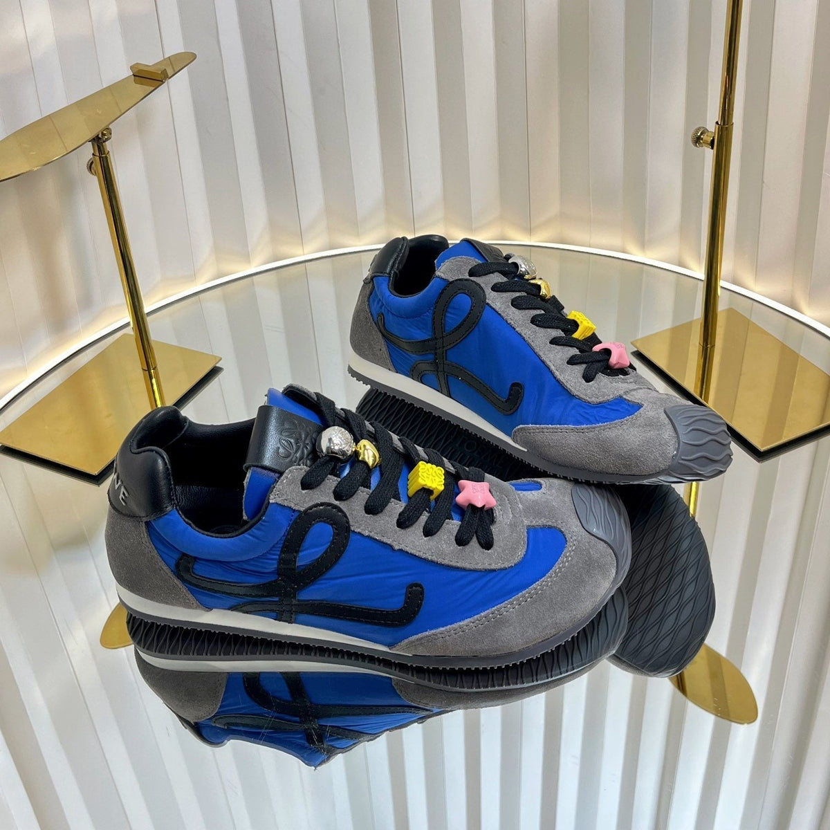 Loewe 26S Runner 2.0 Sneakers in Grey Suede and Dark Blue Fabric