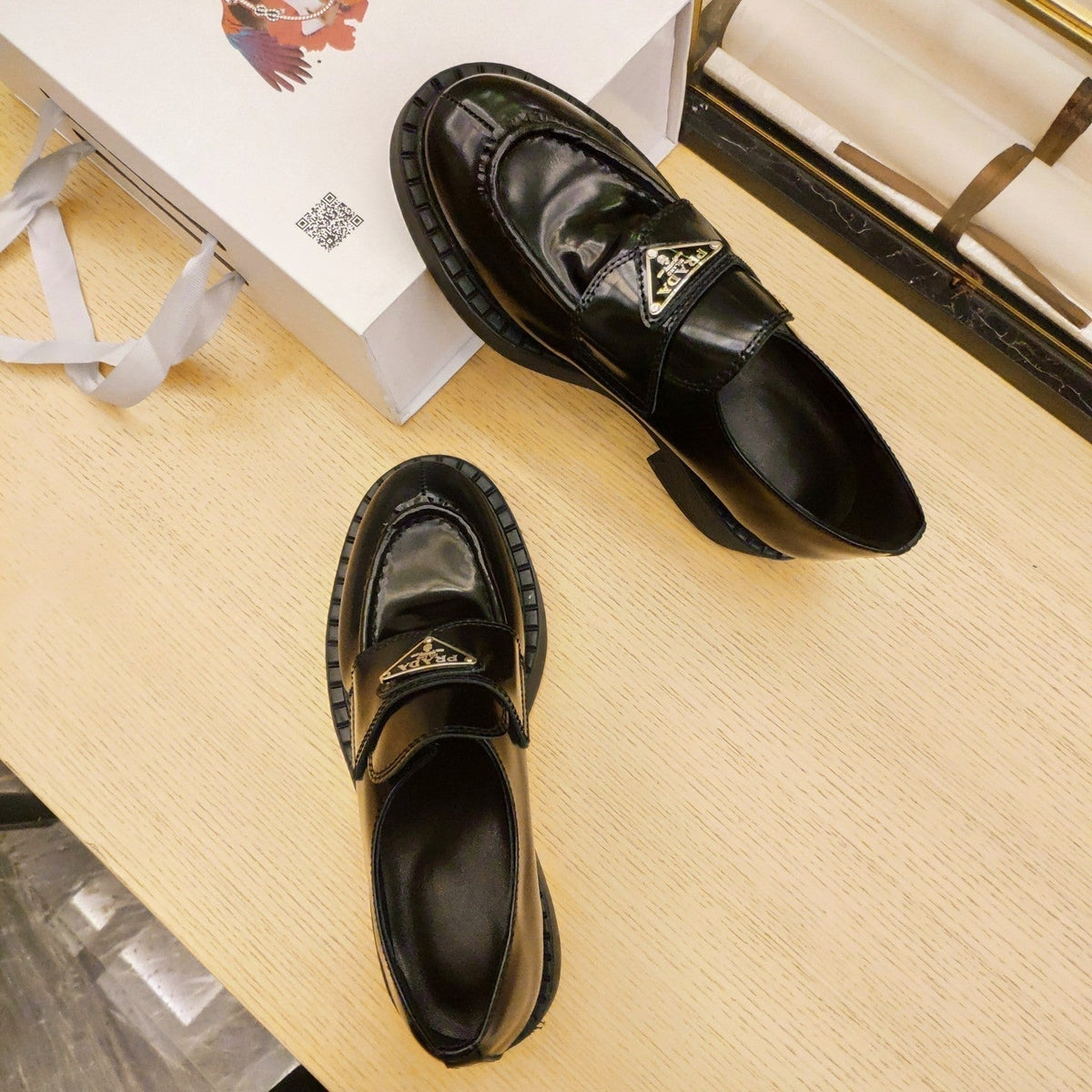 Prada 26S Penny Loafers 55mm Dark Green Patent Calfskin