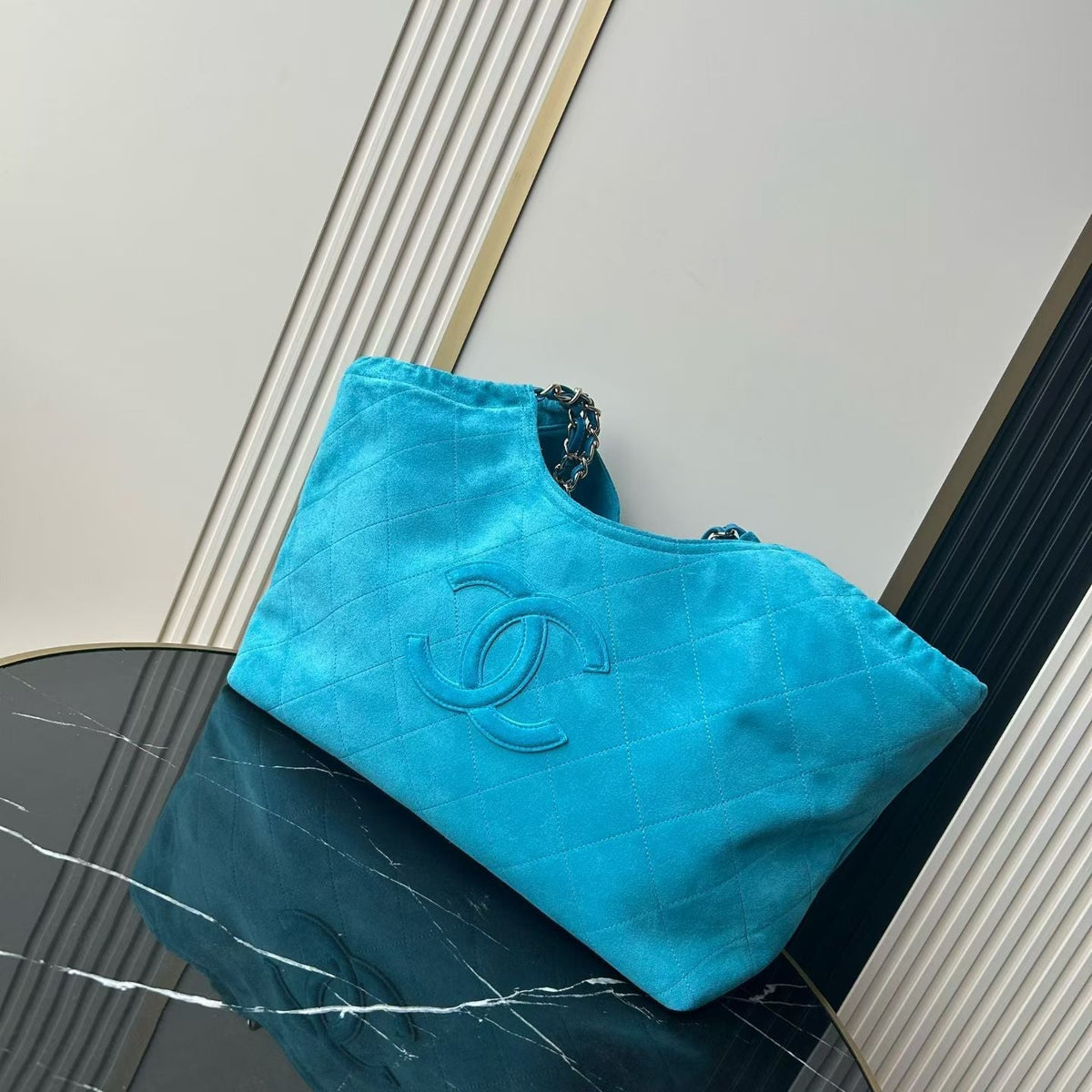Chanel 2026 Cabas Shopping Tote Bag 55cm Blue Suede