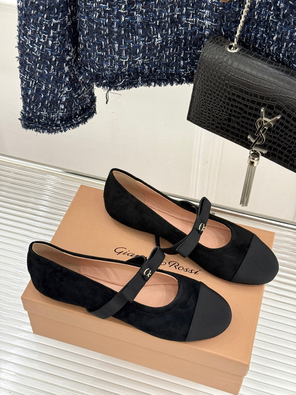 GR 26s Mary Jane Flats Black Suede Fabric 164784