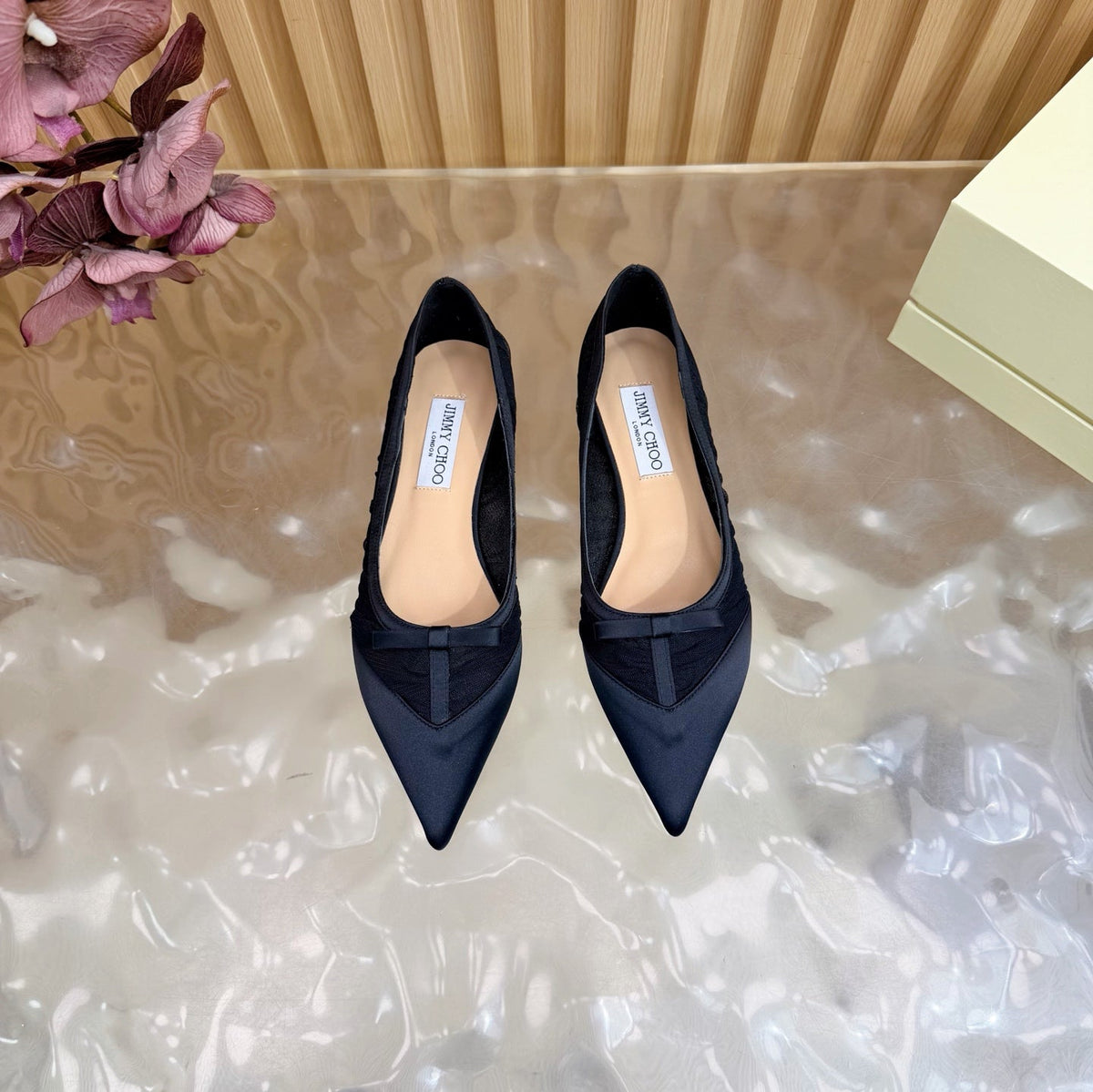 Jimmy Choo 26S Flats Black Mesh And Satin 518394