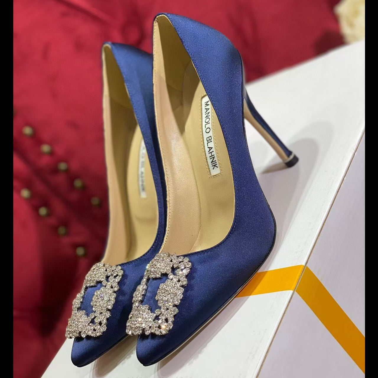 Manolo Blahnik Hangisi Buckle Pump 10cm Blue Satin