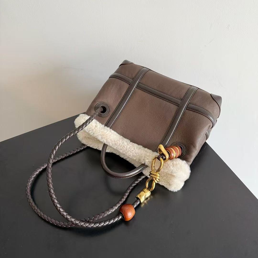 BV Andiamo Small Brown White Fur Leather