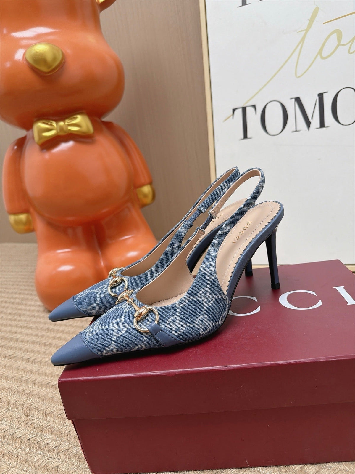 Gucci 26s Slingback Heels 10.5cm Blue Denim Mix Lambskin