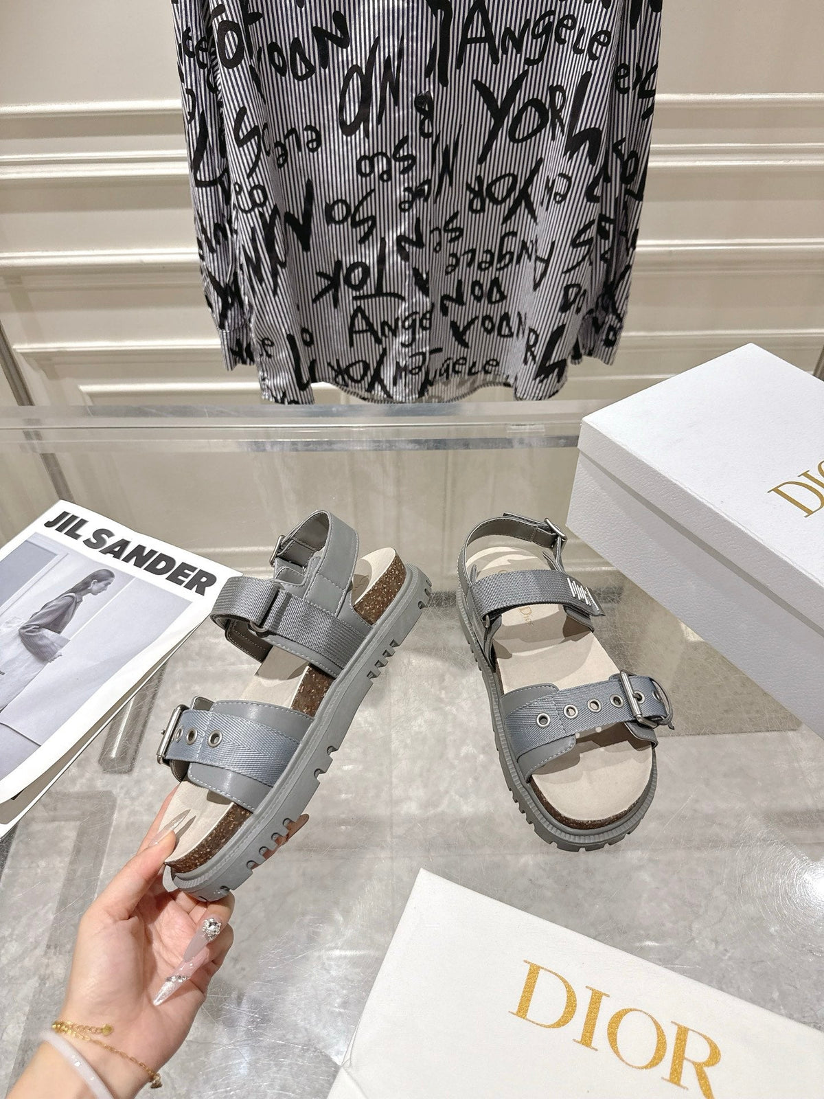 CD 26s Buckle Sandals Grey Canvas 491038