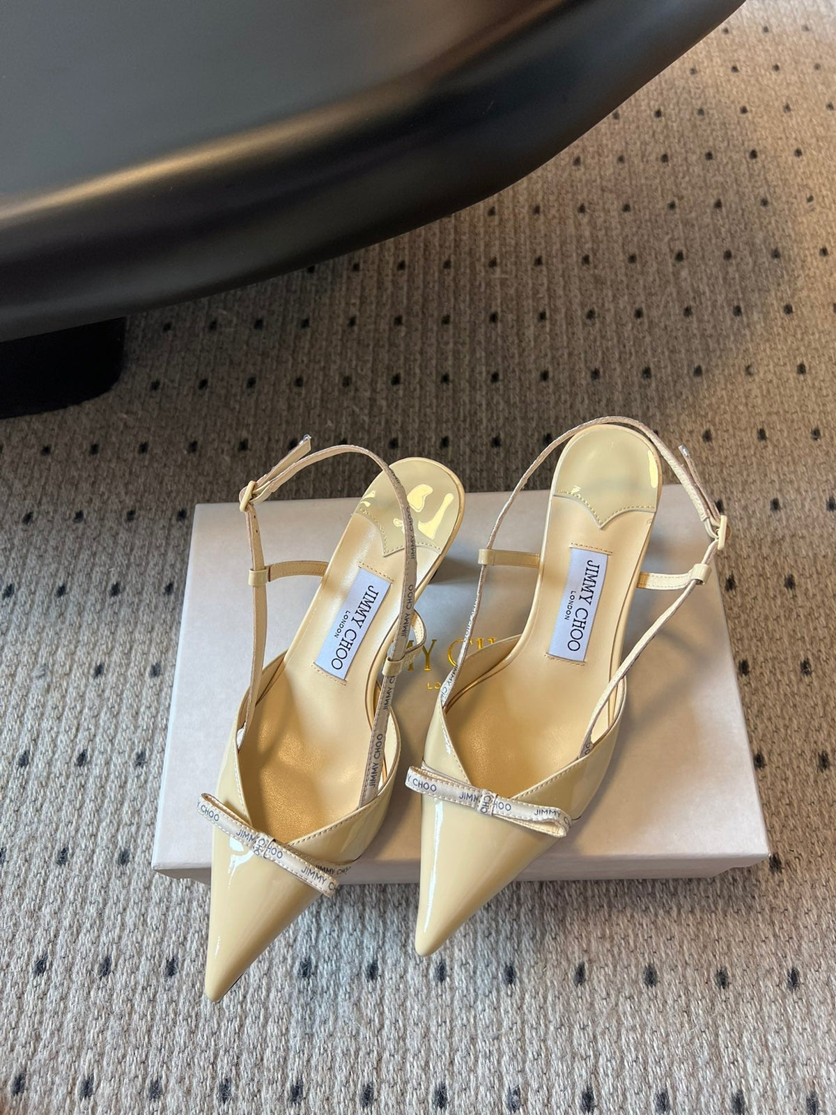 Jimmy Choo 26S Slingback Heels 6.5cm Pastel Yellow Patent Calfskin 394158
