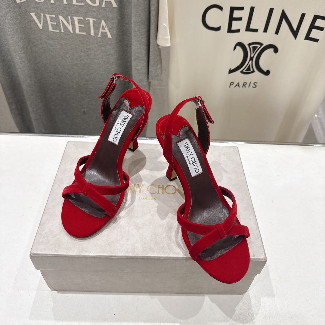 Jimmy Choo 26S High-Heeled Sandals 10.0cm Red Velvet 529416