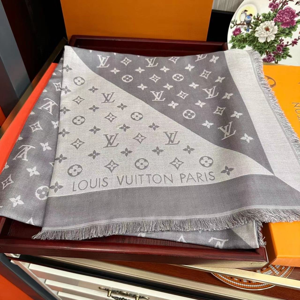 All About LV Monogram Scarf Gray Wool