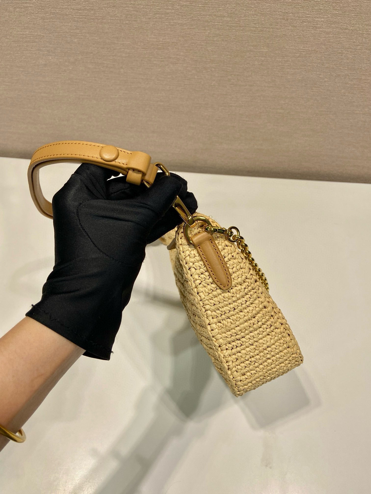 Pra Re-edition crochet mini-bag 22cm beige leather best version