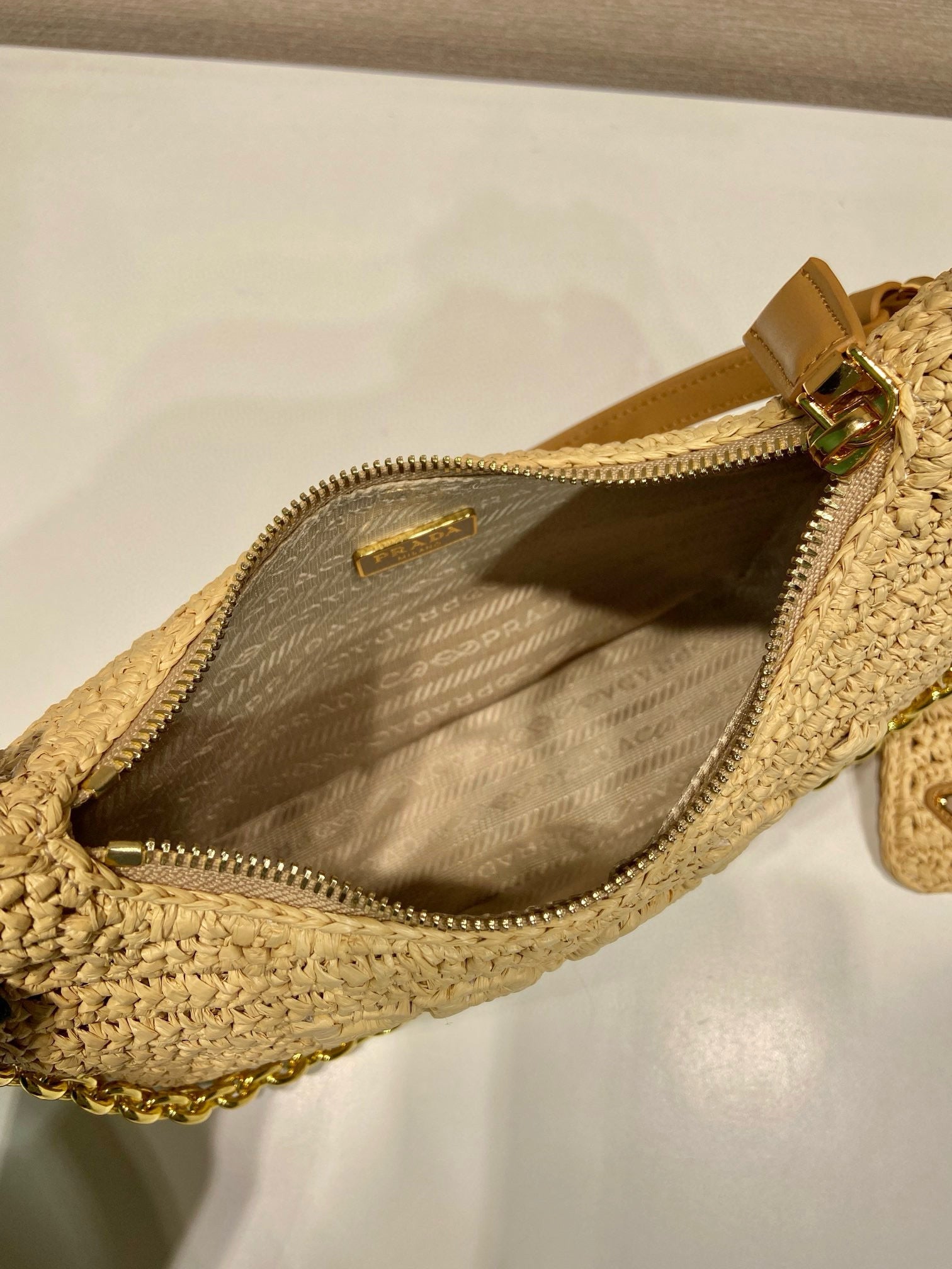 Pra Re-edition crochet mini-bag 22cm beige leather best version