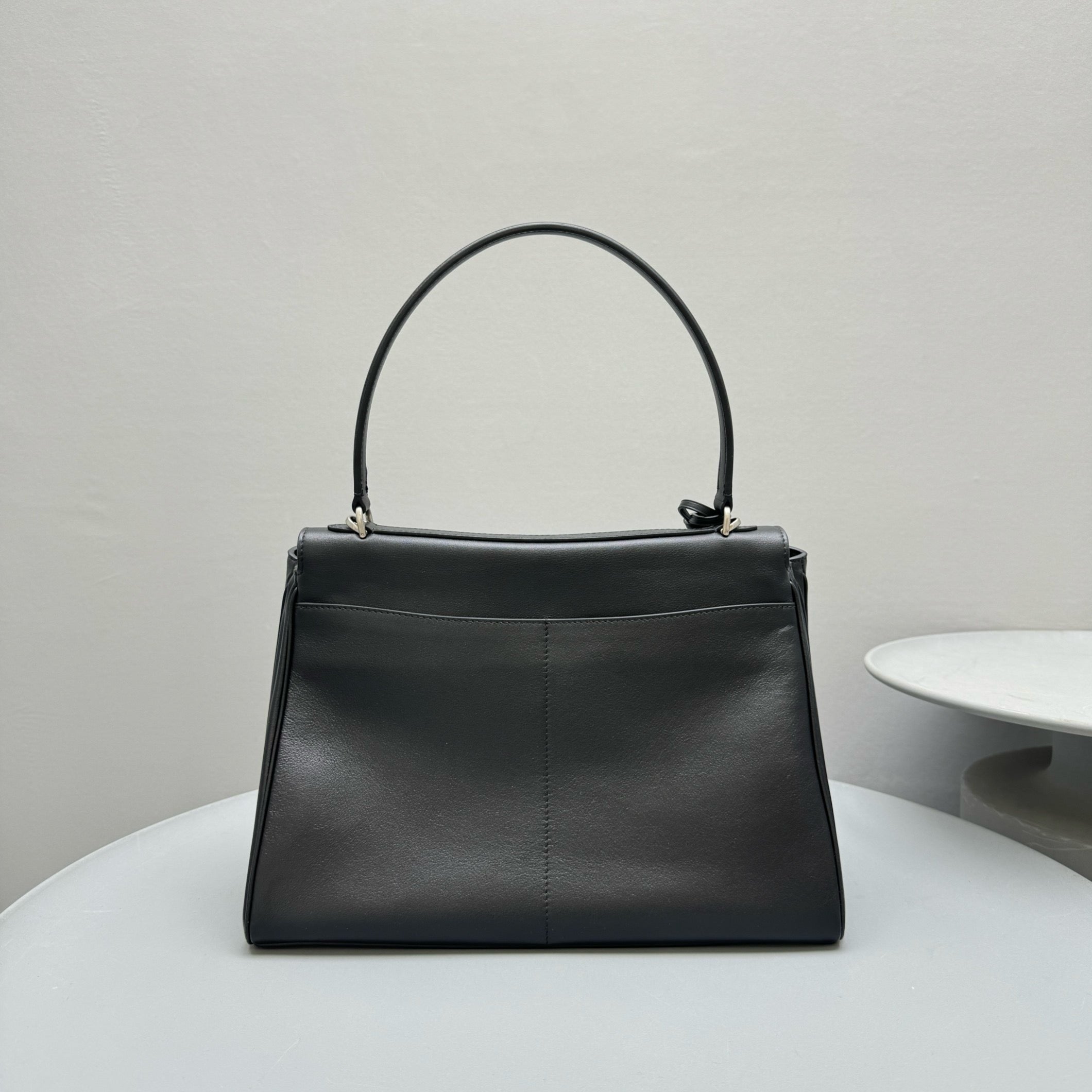 Balencia Tote Bag Black Calfskin Silver Hardware