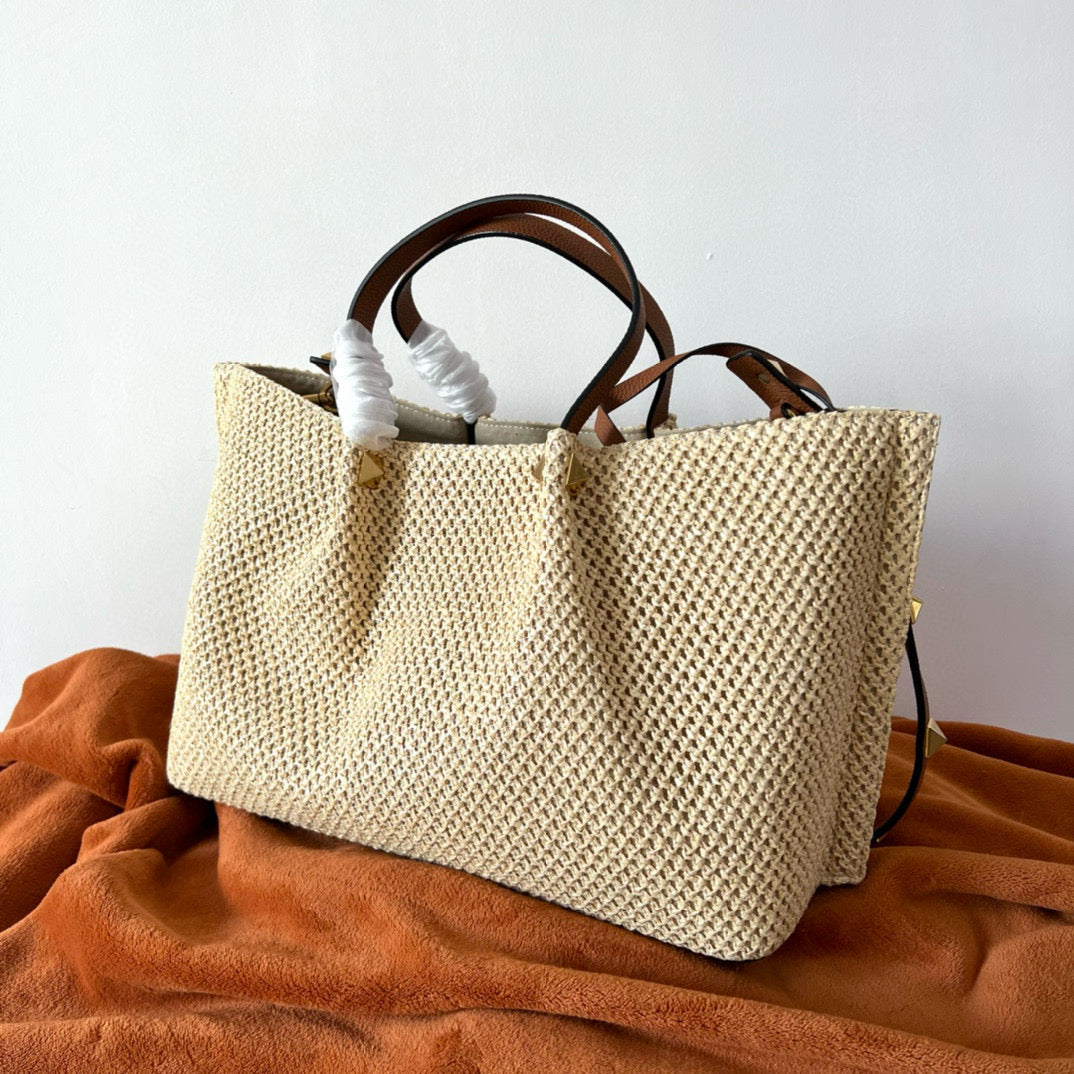 Gravani Straw Summer 35cm Beige Brown Bag