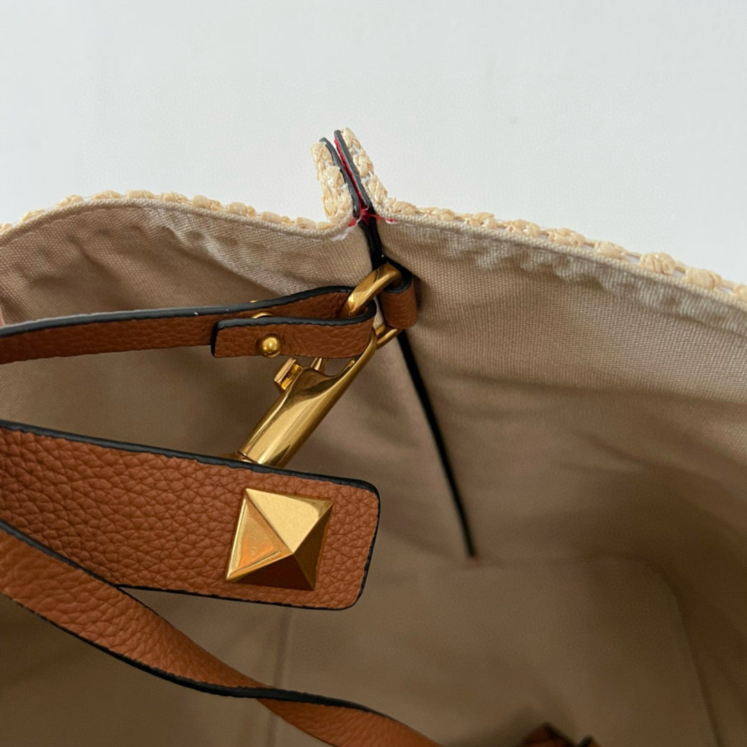 Gravani Straw Summer 35cm Beige Brown Bag