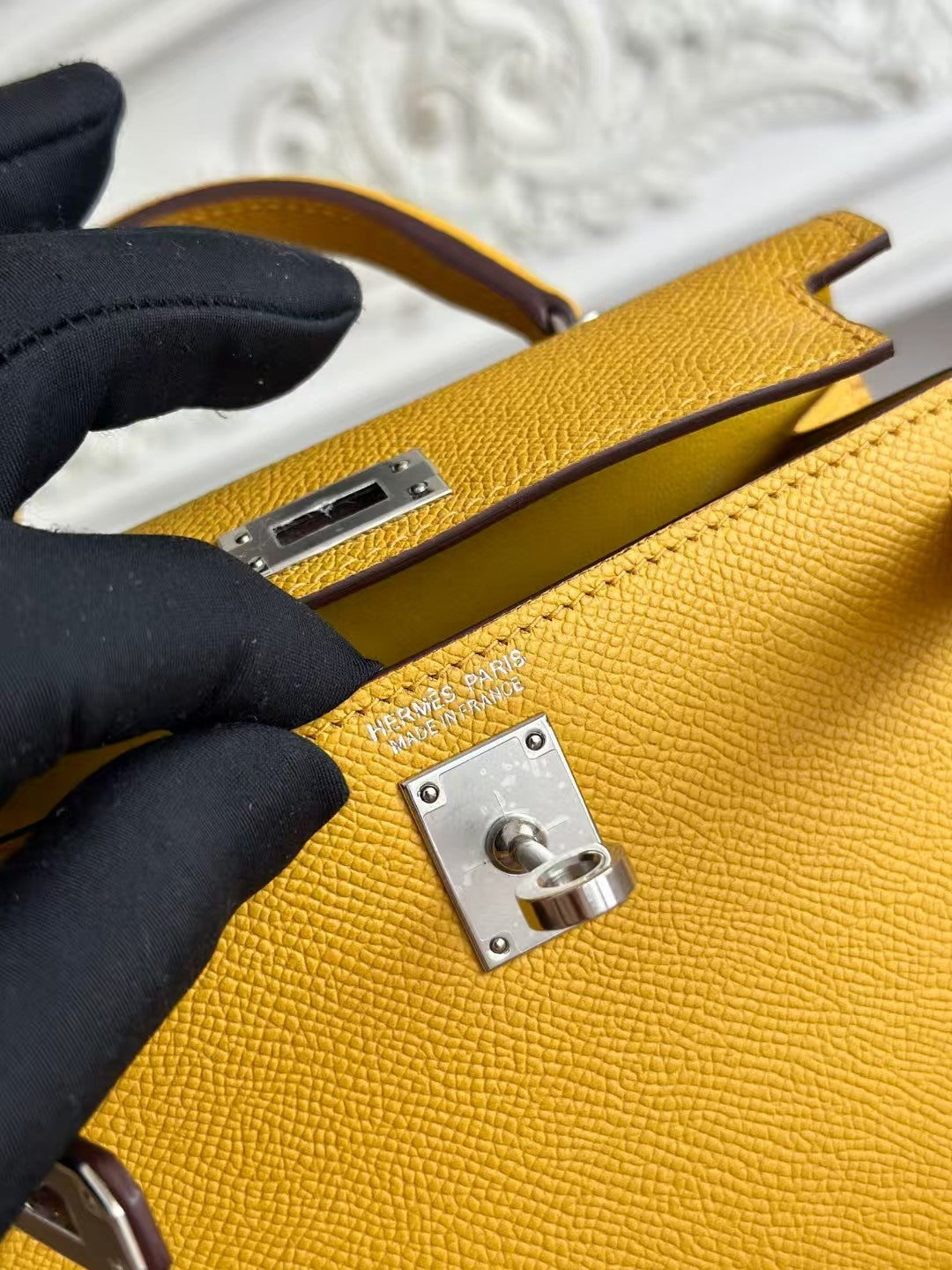 HM Mini Kelly 19cm Golden Yellow Epsom Silver Hardware