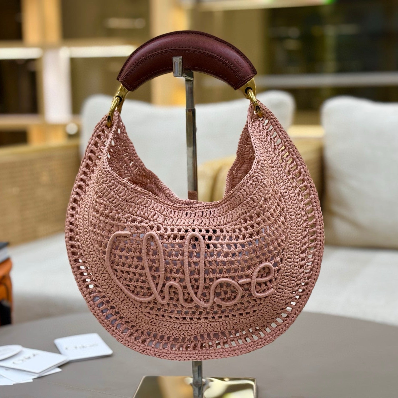 Chloe Summer Banana Hobo Bag Summery Beige In Raffia