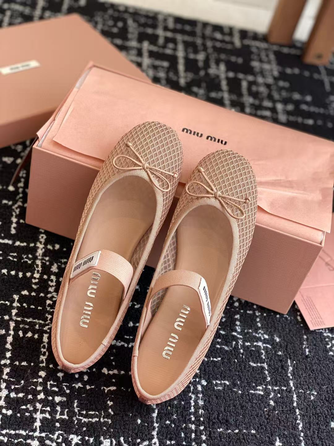 Miu Ballet Flat In Light Pink Mesh