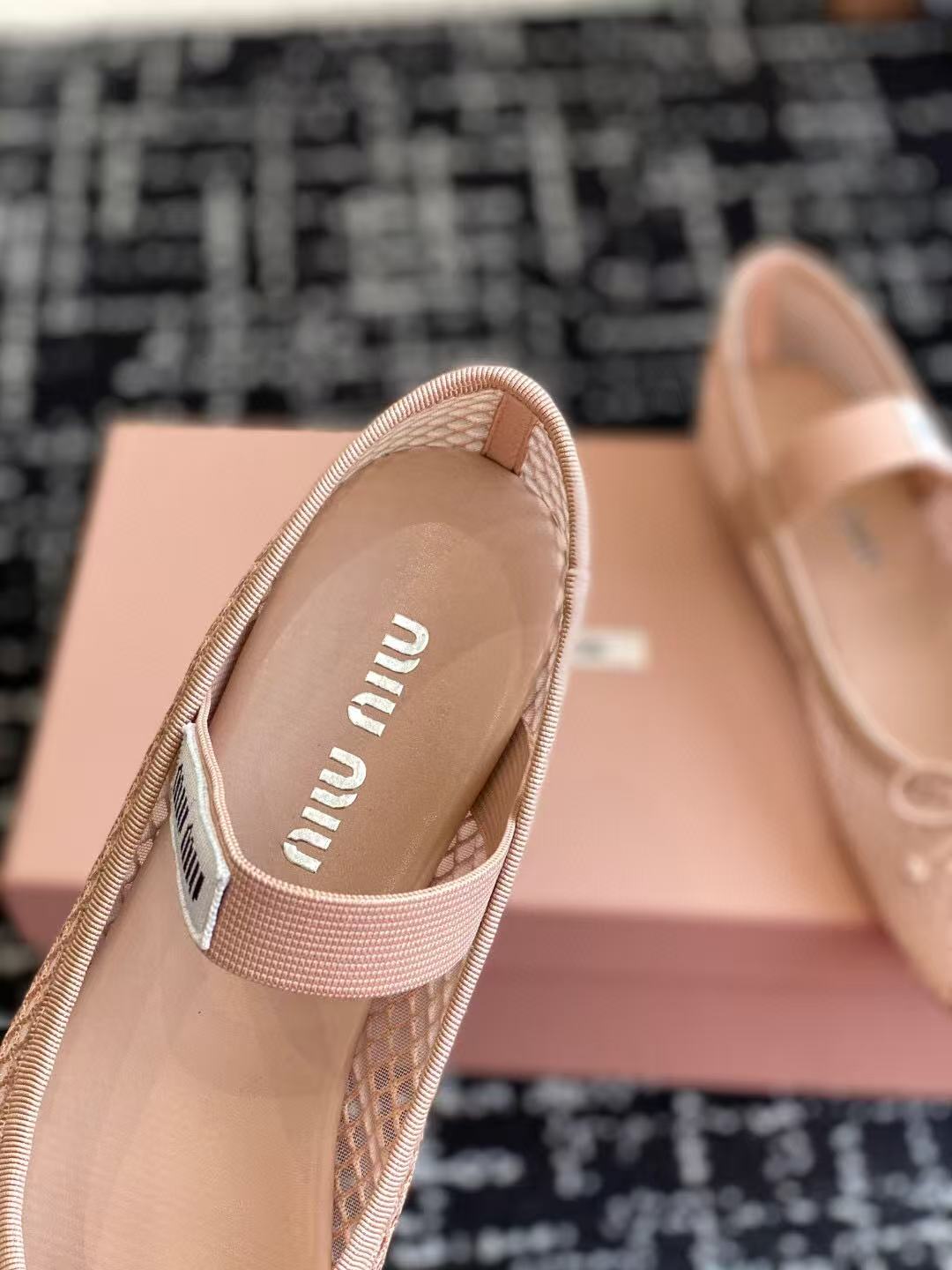 Miu Ballet Flat In Light Pink Mesh