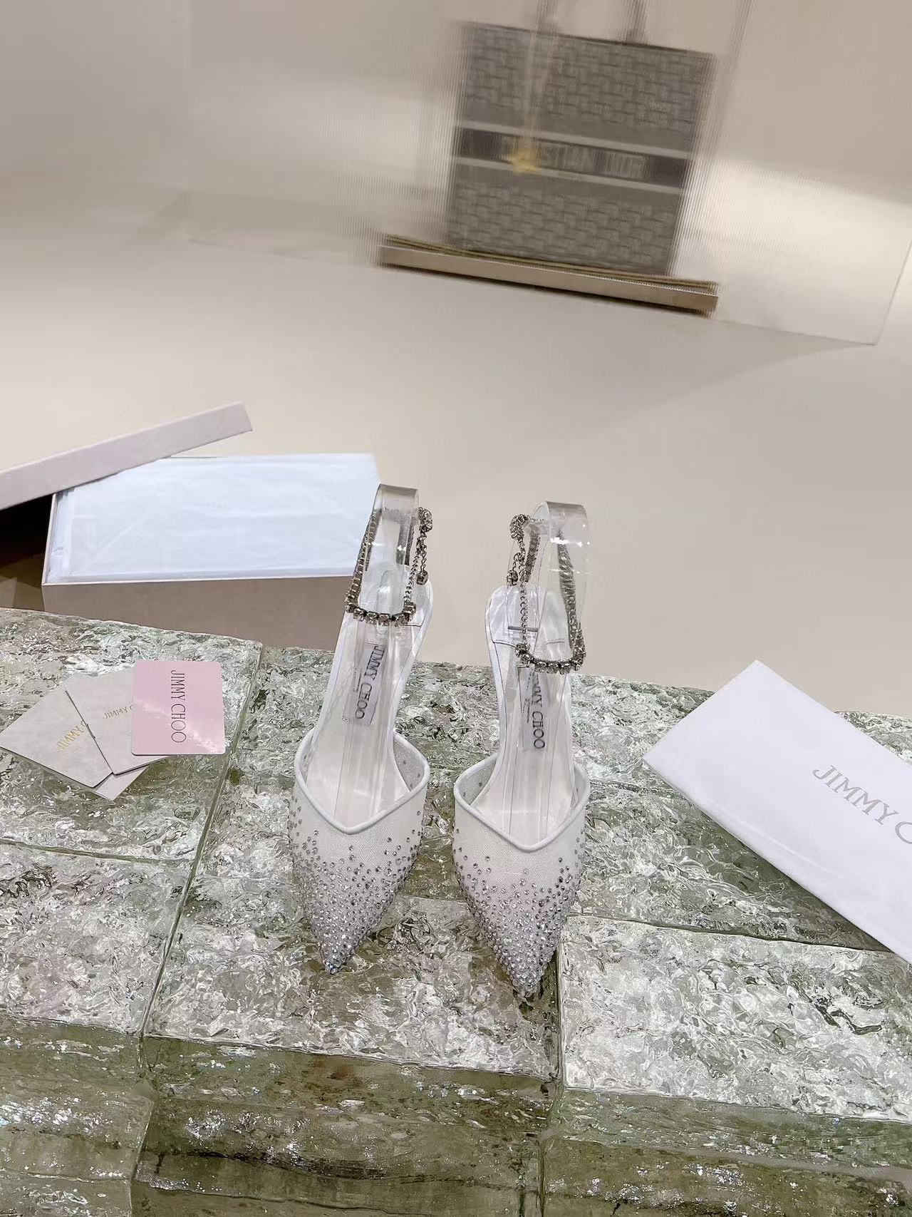 Jimmy Choo 100mm Saeda Crystal-embellished Pumps White Mesh Calfskin