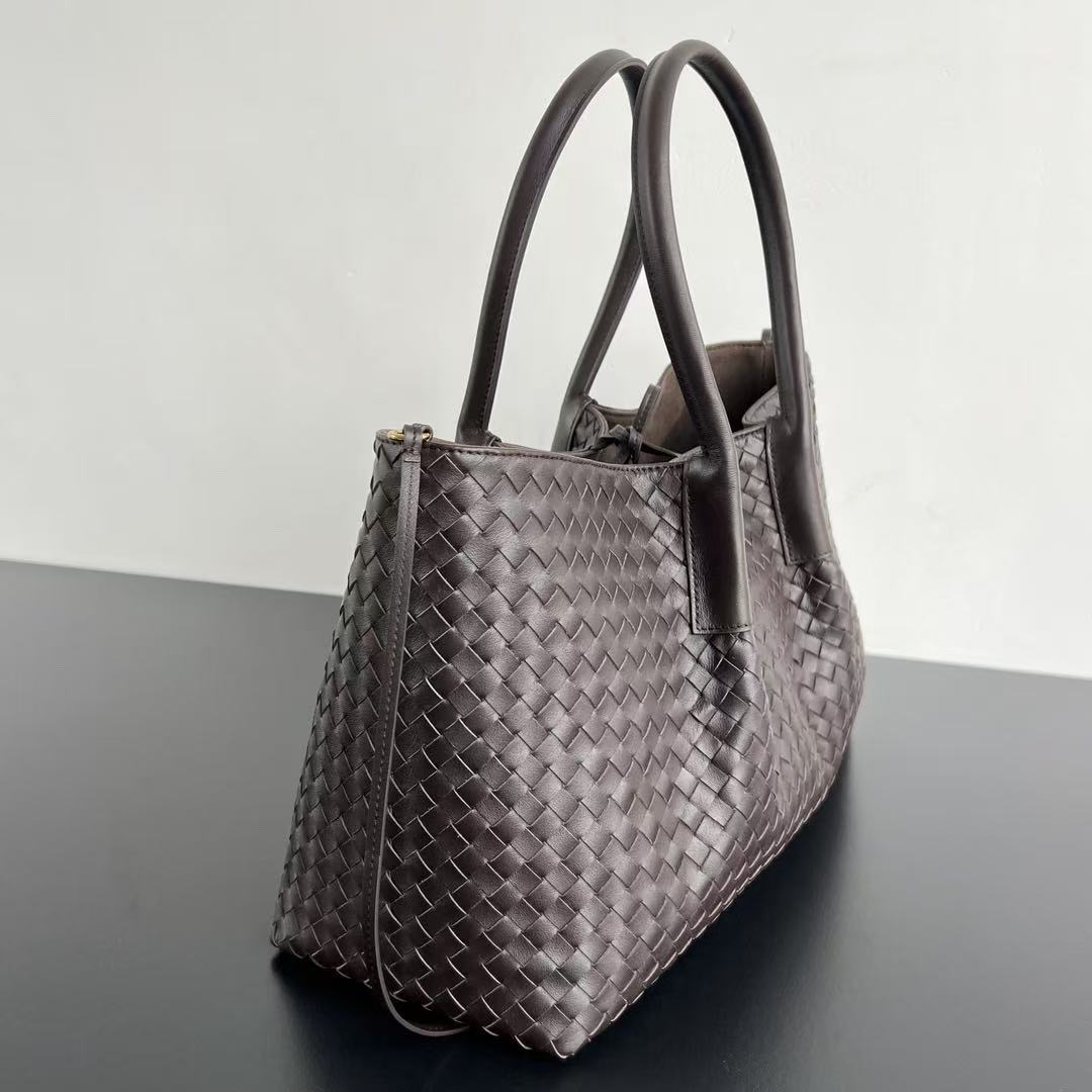 BV Reversible Tote Bag 43cm Intreccio Chocolate Brown Calfskin Suede
