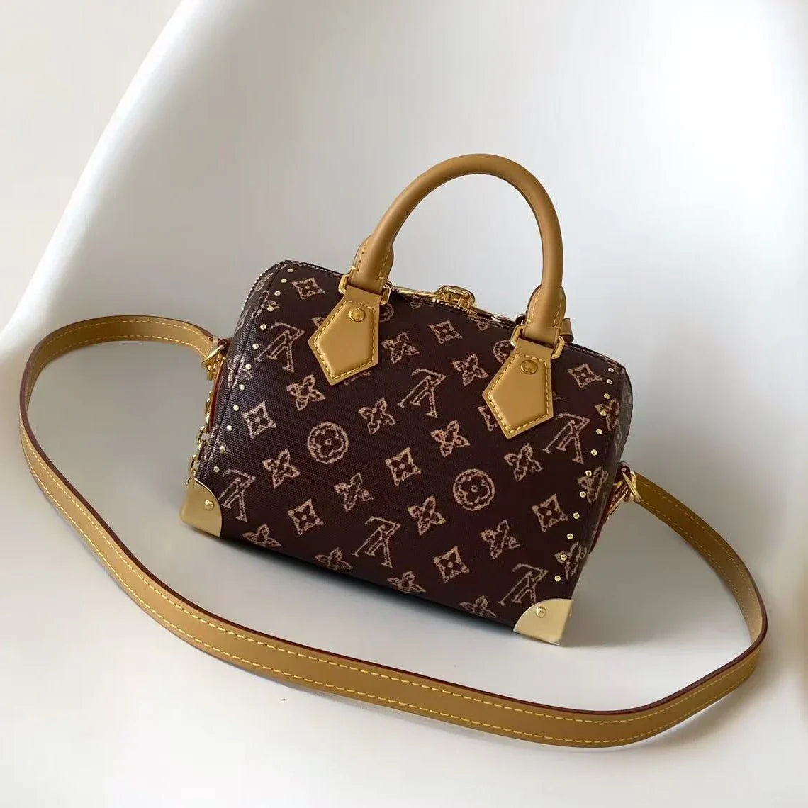 Louis Vuitton 2026 Speedy Trunk 20 Brown Tan Monogram Canvas Mix Cowhide
