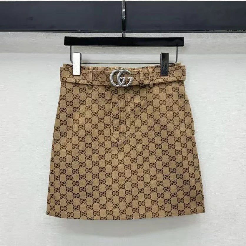 Gucci 2026 Mini Skirt Camel Dark Brown Cotton Polyester