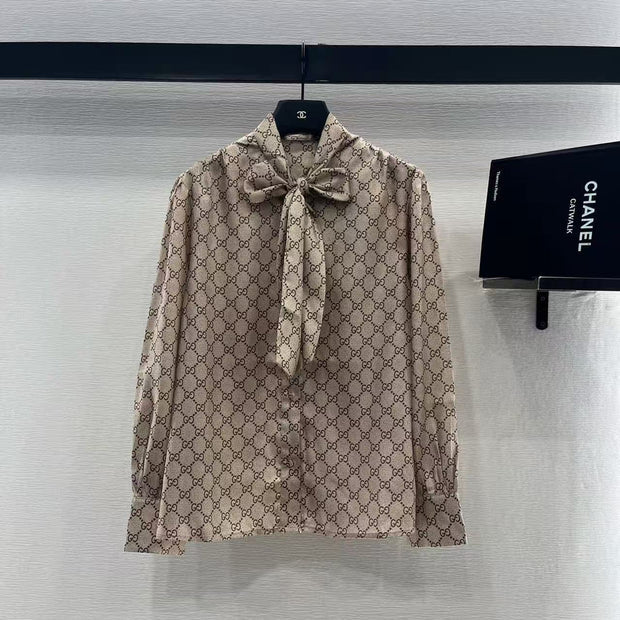 Gucci 2026 Printed Silk Twill Shirt Ebony Polyester