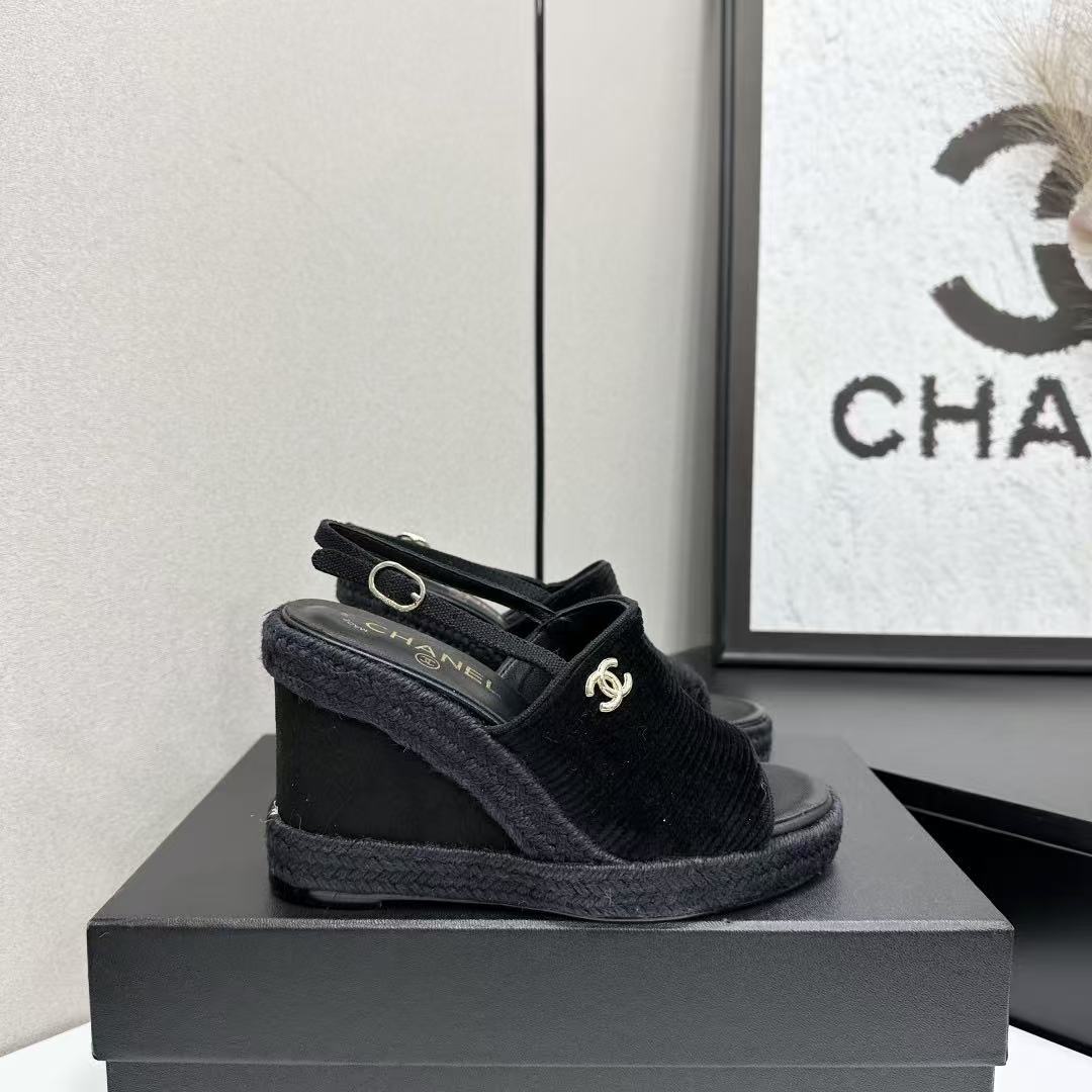 CC 2026 Wedge Sole Sandals 11cm Black Cotton