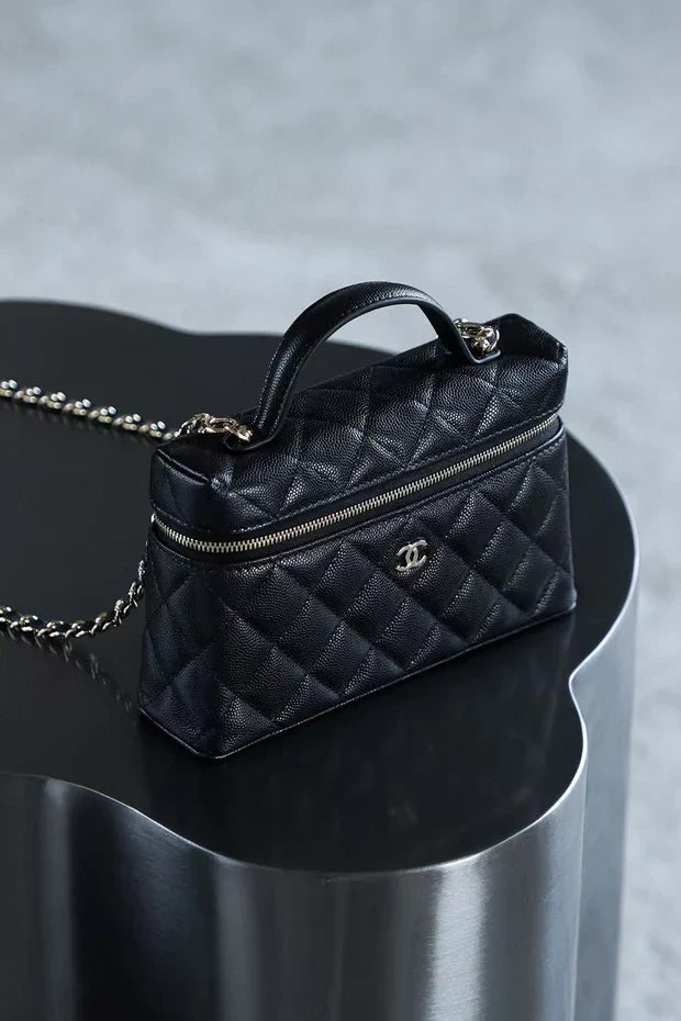 Chanel 2026 Vanity Bag 19.5cm Black Silver Caviar Leather