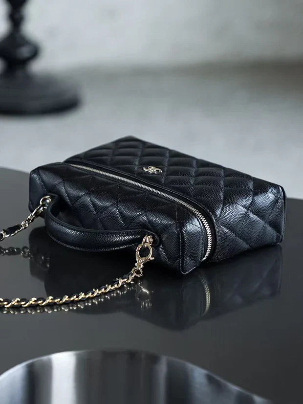 Chanel 2026 Vanity Bag 19.5cm Black Silver Caviar Leather