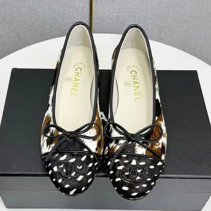 Chanel 2026 Ballet Flat Black White Brown Cowhide