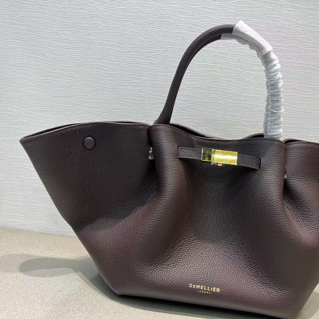 DeMellier Medium New York Buckled Tote Bag Black Grain Leather