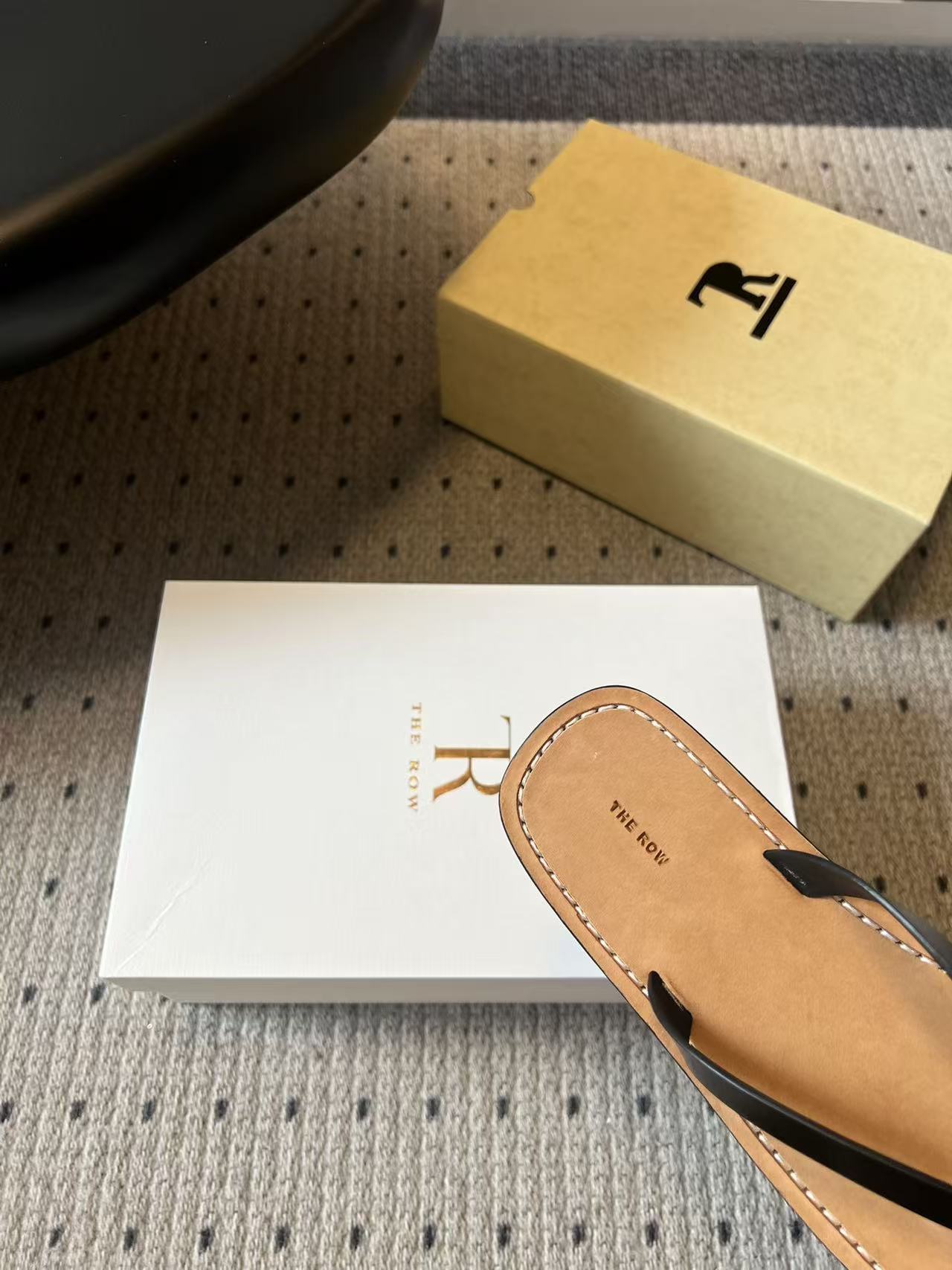 The Row City Flip Flops Black Brown Calfskin