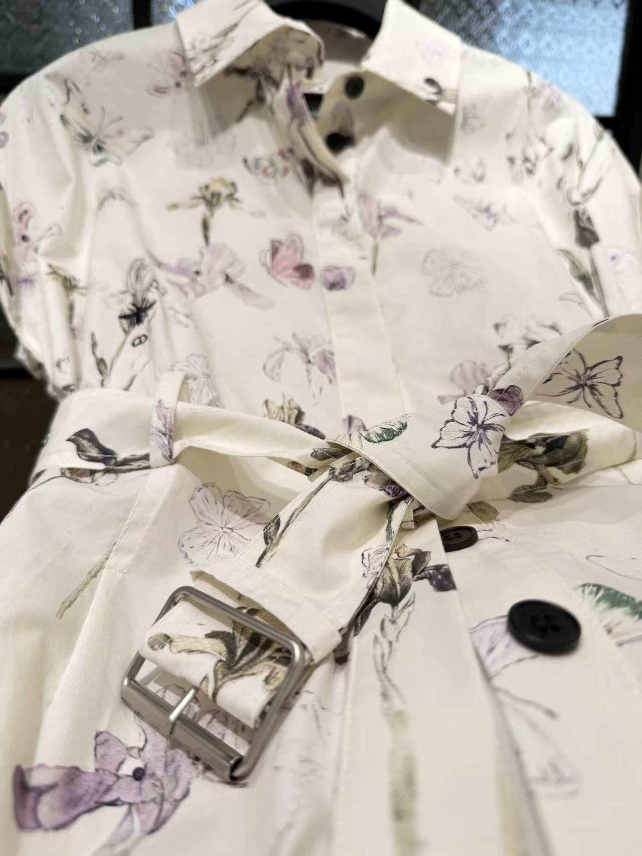 CD 2026 Mid-Length Belted Shirtdress Ivory Cotton