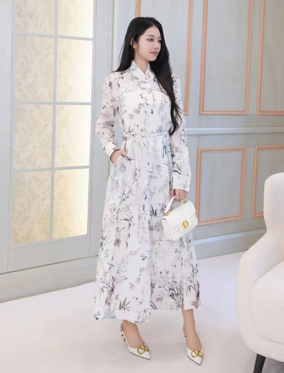CD 2026 Belted Midi Dress Ivory Cotton