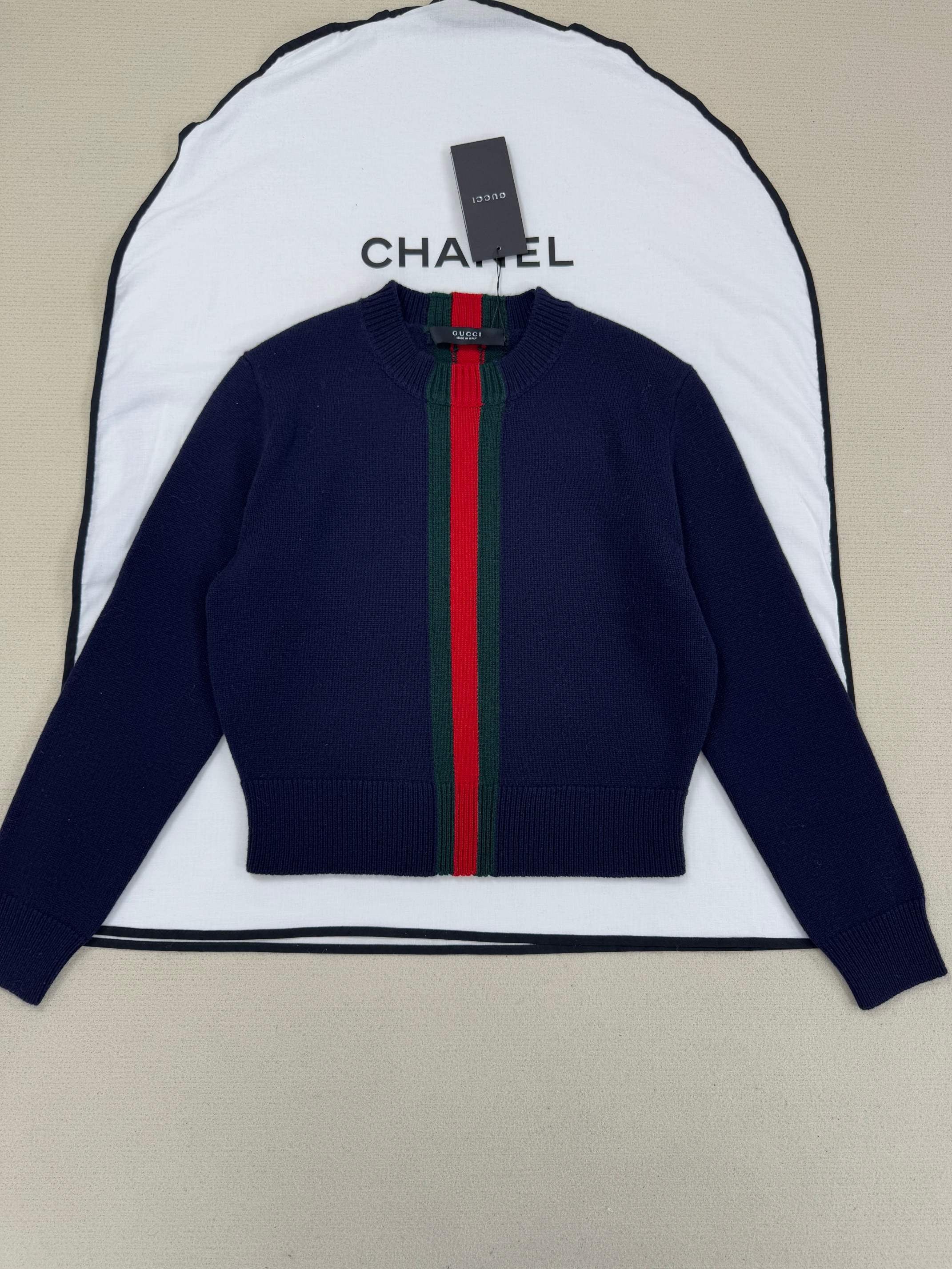 GG Fine Knit Wool Sweater With Web