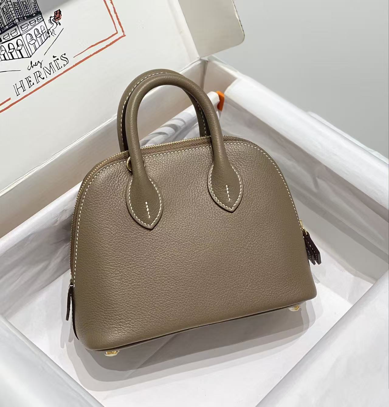 HM Bolide Mini 18cm Etoupe Togo Leather Gold Hardware