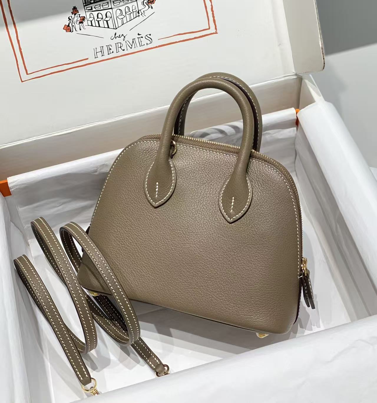 HM Bolide Mini 18cm Etoupe Togo Leather Gold Hardware