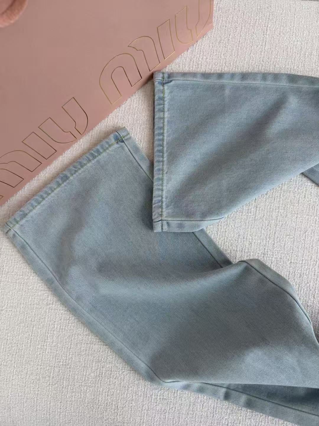 Miu Chambray Trousers Light Blue Faded Effect Cotton